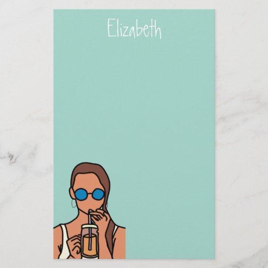 泡茶を飲む女の10代の子 便箋 (正面)