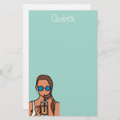 泡茶を飲む女の10代の子 便箋 (正面/裏面)