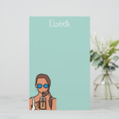 泡茶を飲む女の10代の子 便箋 (スタンド正面)