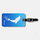 泡荷物のラベルを持つ白い跳躍のイルカ ラゲッジタグ (正面横)