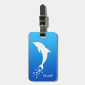泡荷物のラベルを持つ白い跳躍のイルカ ラゲッジタグ (正面縦)