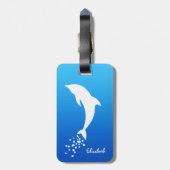 泡荷物のラベルを持つ白い跳躍のイルカ ラゲッジタグ (裏面縦)