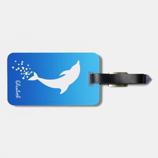 泡荷物のラベルを持つ白い跳躍のイルカ ラゲッジタグ (裏面横)