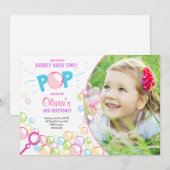 泡誕生日のパーティの招待状の破裂音の誕生日の女の子 招待状 (正面/裏面)