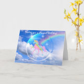 泡誕生日の虹のユニコーン カード (黄色い花)