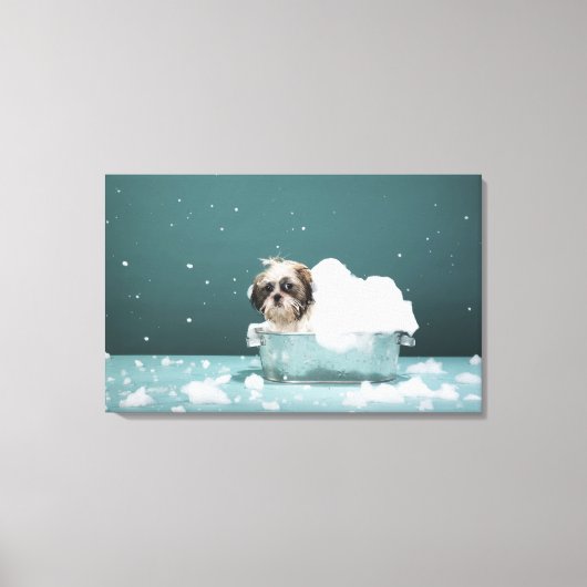 泡風呂で子犬 キャンバスプリント (正面)