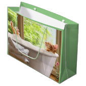 泡風呂に入った猫 ラージペーパーバッグ (正面アングル)