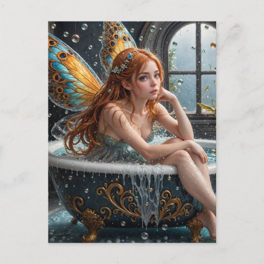 泡風呂に入った赤毛の妖精 ポストカード (正面)