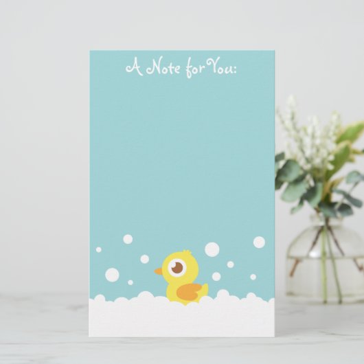 泡風呂のかわいいゴム製アヒルちゃん 便箋 (スタンド正面)