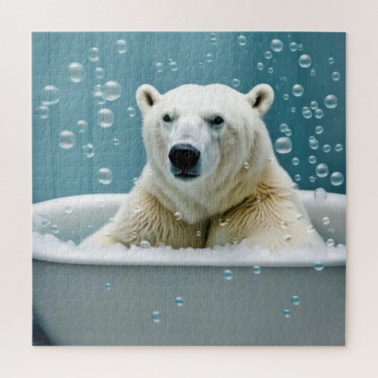 泡風呂のホッキョクグマ ジグソーパズル (縦)