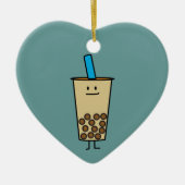 泡Bobaの真珠のミルクの茶タピオカの球 セラミックオーナメント (正面)