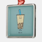 泡Bobaの真珠のミルクの茶タピオカの球 メタルオーナメント (左)