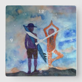 波およびヨガの正方形の柱時計 スクエア壁時計 (正面)