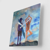 波およびヨガの正方形の柱時計 スクエア壁時計 (傾斜)