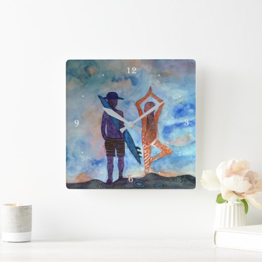 波およびヨガの正方形の柱時計 スクエア壁時計 (ホーム)