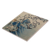 波および鳥、c.1825 (色のwoodblockのプリント) タイル (側面)