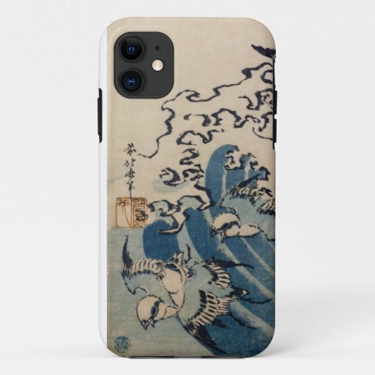 波および鳥、c.1825 (色のwoodblockのプリント) Case-Mate iPhoneケース (裏面)