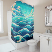 「波お洒落:海調和」 シャワーカーテン (インサイチュ)
