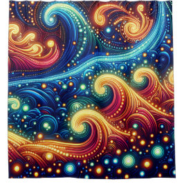 「波お洒落-鮮やか海・アート」 シャワーカーテン