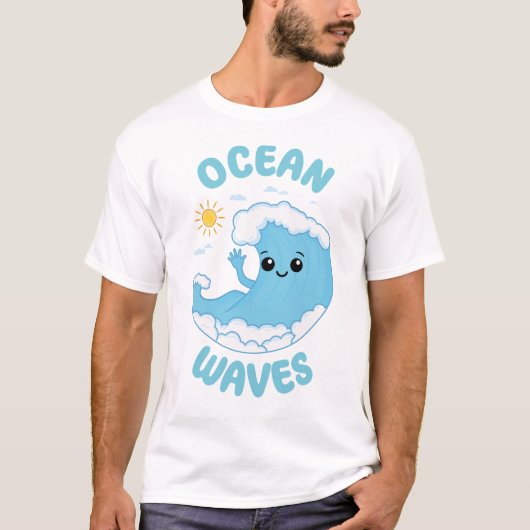 波がうごめく面白いかわいいカワイイ駄洒落サマー Tシャツ (正面)
