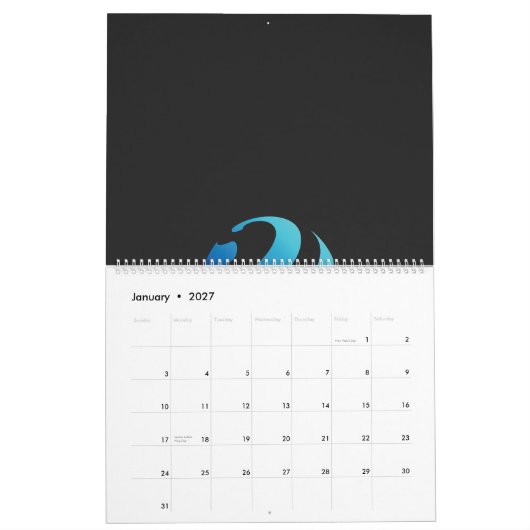 波が乗った黒と青のロゴ カレンダー (1月 2027)