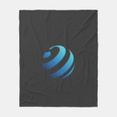 波が乗った黒と青のロゴ フリースブランケット (正面)