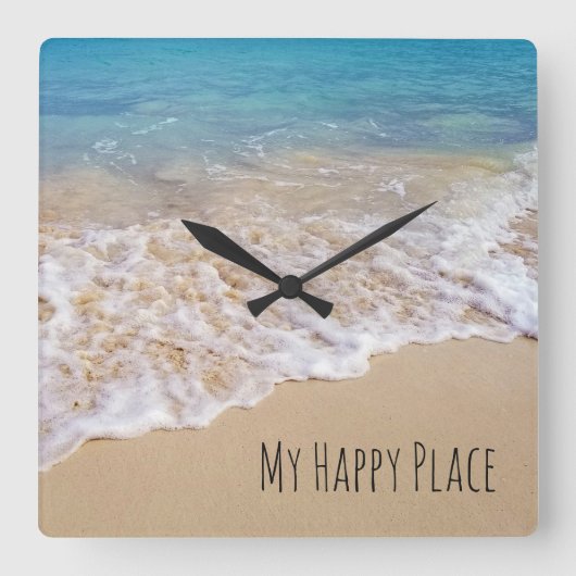 波が付いているターコイズの海のビーチ スクエア壁時計 (正面)