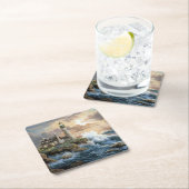 波が岸に衝突するファインアート スクエアペーパーコースター (インサイチュ)