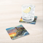 波が岸に衝突するファインアート スクエアペーパーコースター (インサイチュ)