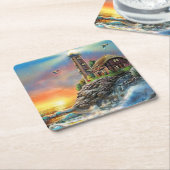 波が岸に衝突するファインアート スクエアペーパーコースター (アングル)