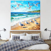 波が打ち寄せる海岸線での海 キャンバスプリント (インサイチュ (寝室))