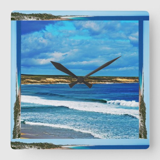 波が浜辺に打ち寄せるとき スクエア壁時計 (正面)