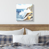 波が砕ける風景 | 岩だらけの海岸 水彩画 キャンバスプリント (インサイチュ (寝室))