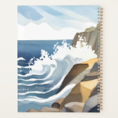 波が砕ける風景 | 岩だらけの海岸 水彩画 プランナー手帳 (裏面)