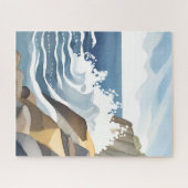 波が砕ける風景 | 荒々しい海岸の水彩画 ジグソーパズル (横)