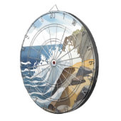 波が砕ける | 岩だらけの海岸 水彩画 ダーツボード (正面右)