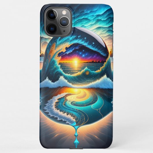 波が都市のライトをクラッシュする夜のボストン iPhoneケース (裏面)