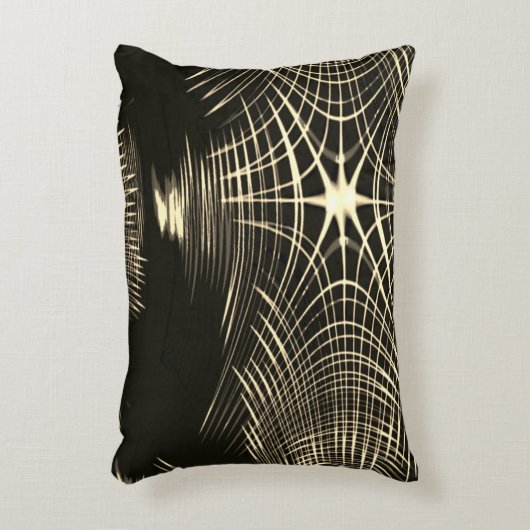 波で繰り返される交差カーキ線 アクセントクッション (正面(垂直))