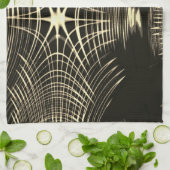 波で繰り返される交差カーキ線 キッチンタオル (折り畳み)