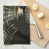 波で繰り返される交差カーキ線 キッチンタオル (四つ折り)