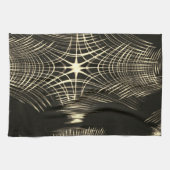 波で繰り返される交差カーキ線 キッチンタオル (横)