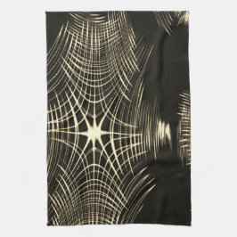 波で繰り返される交差カーキ線 キッチンタオル