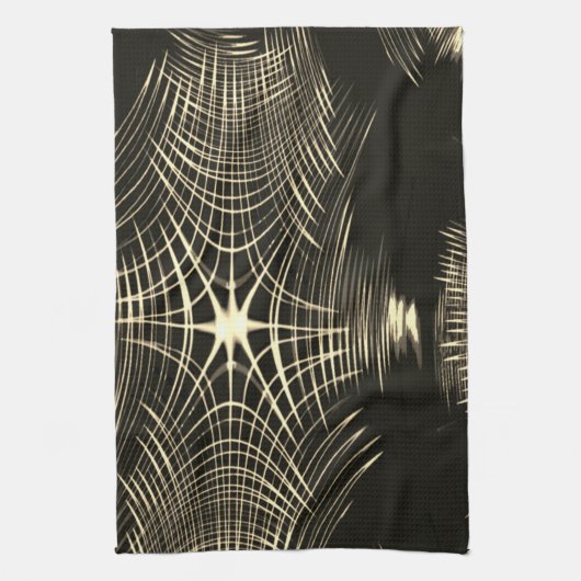 波で繰り返される交差カーキ線 キッチンタオル (縦)