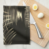 波で繰り返される交差カーキ線 キッチンタオル (四つ折り)