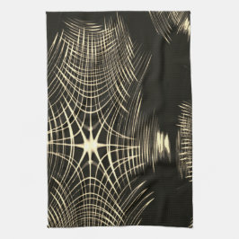 波で繰り返される交差カーキ線 キッチンタオル