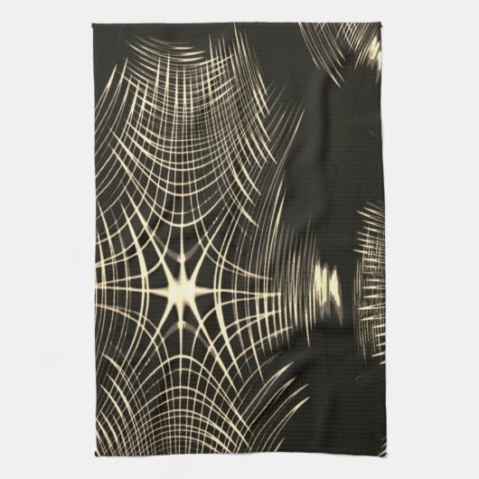 波で繰り返される交差カーキ線 キッチンタオル (縦)