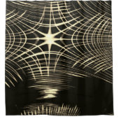 波で繰り返される交差カーキ線 シャワーカーテン (正面)