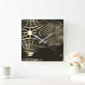 波で繰り返される交差カーキ線 スクエア壁時計 (ホーム)