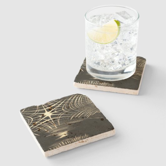 波で繰り返される交差カーキ線 ストーンコースター (横)