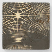 波で繰り返される交差カーキ線 ストーンコースター (正面)